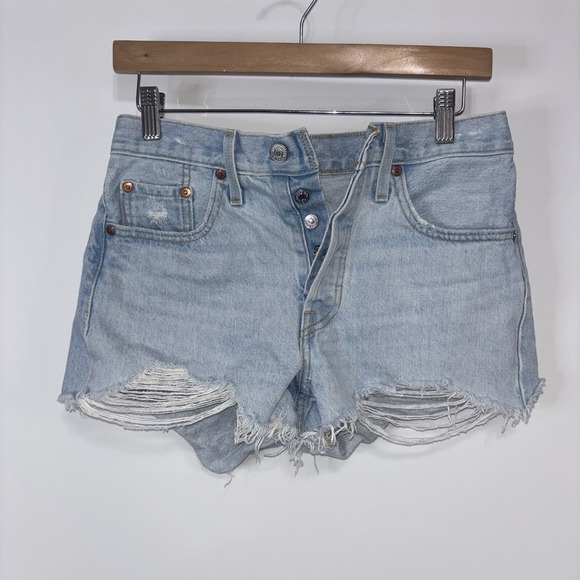 Levi's Pants - Levi's Premium 501 Distressed Button Fly Denim Shorts Light Wash W25